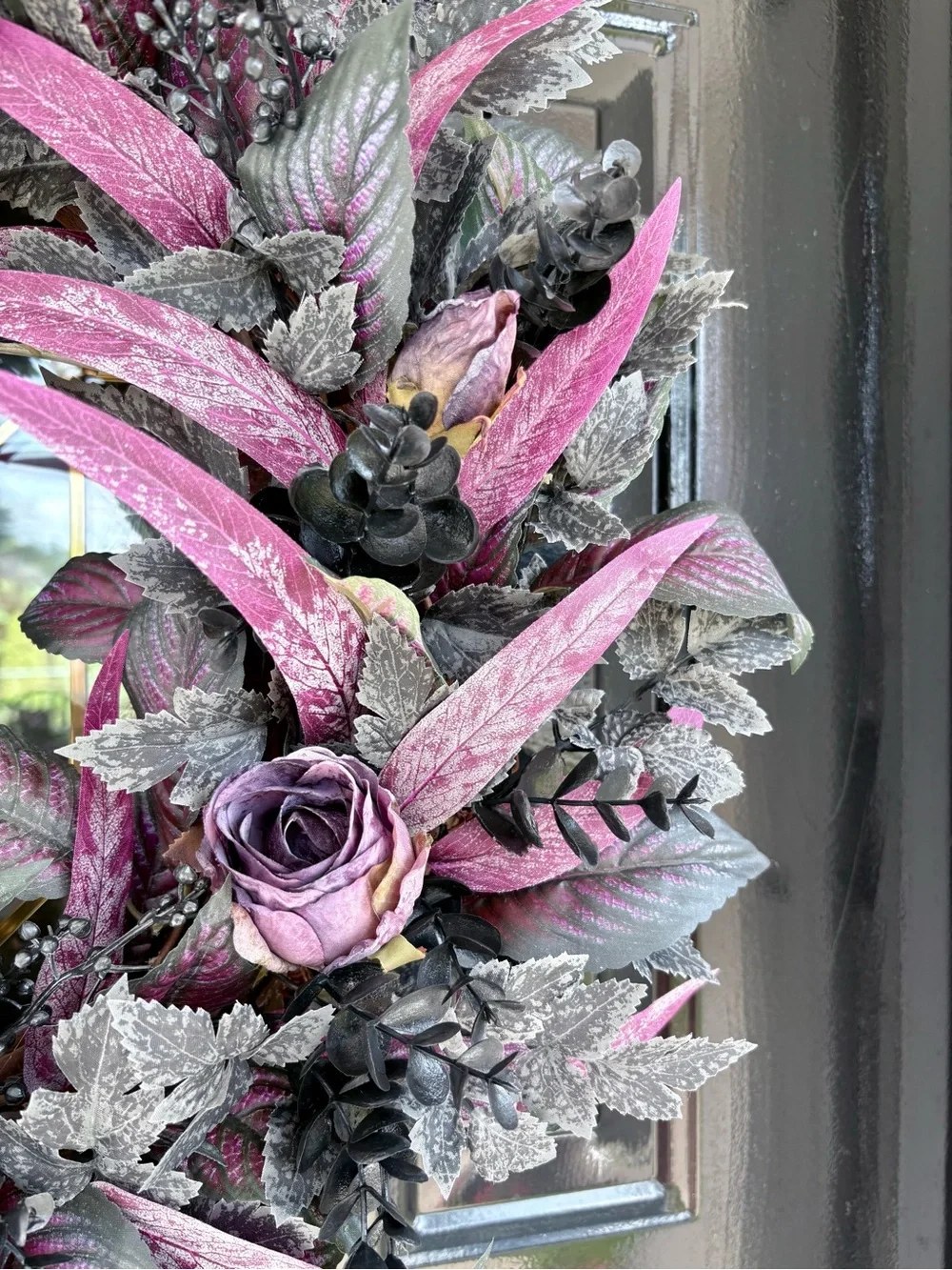 Purple & Black Halloween Wreath with Rose Accents
